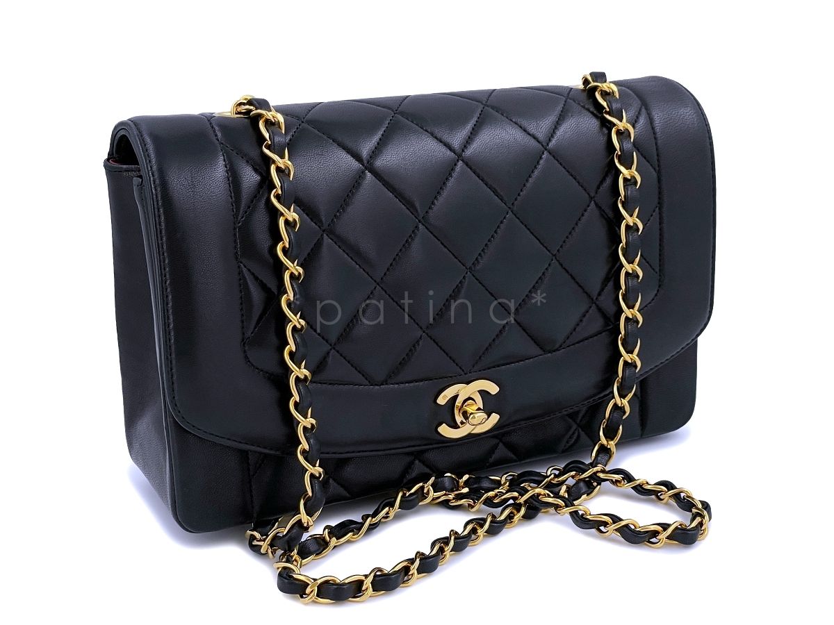 Chanel 1992 Vintage Black Medium Diana Flap Bag 24k GHW Lambskin