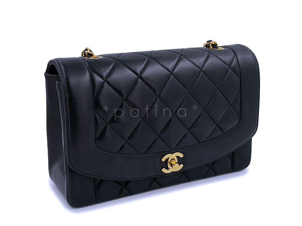 Chanel 1992 Vintage Black Medium Diana Flap Bag 24k GHW Lambskin