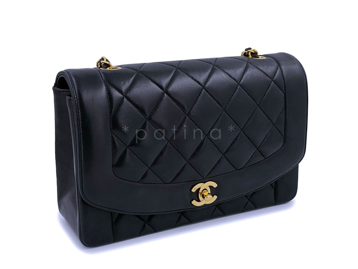 Chanel 1992 Vintage Black Medium Diana Flap Bag 24k GHW Lambskin
