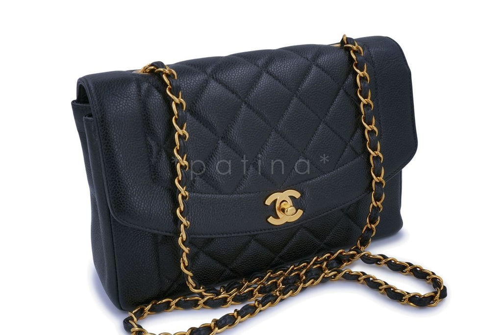 Chanel Vintage Black Caviar Classic Diana Bag Pocket 24k GHW