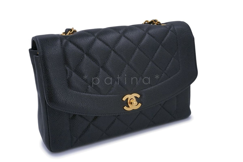 Chanel Vintage Black Caviar Classic Diana Bag Pocket 24k GHW