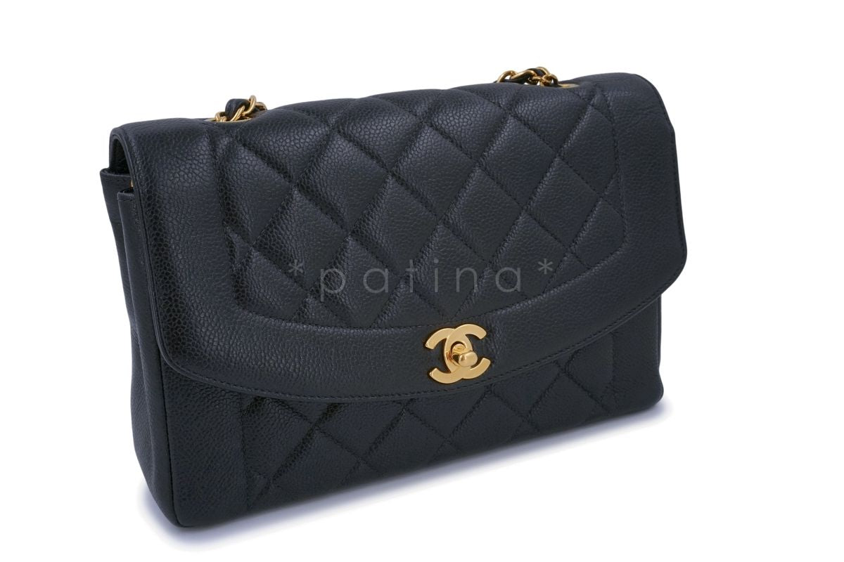 Chanel Vintage Black Caviar Classic Diana Bag Pocket 24k GHW
