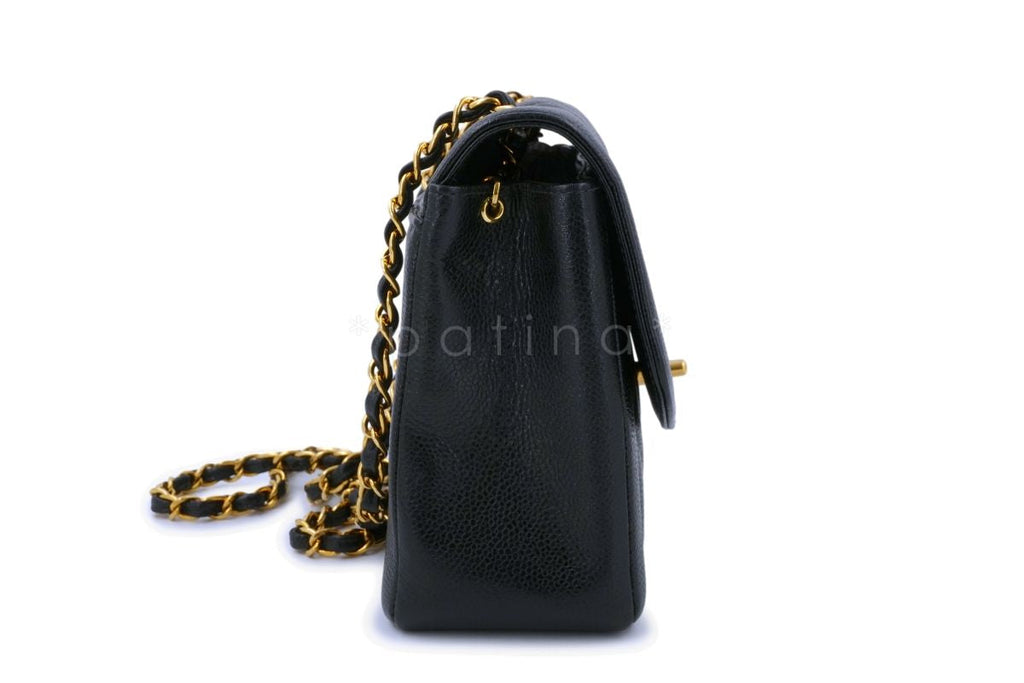 Chanel Vintage Black Caviar Classic Diana Bag Pocket 24k GHW