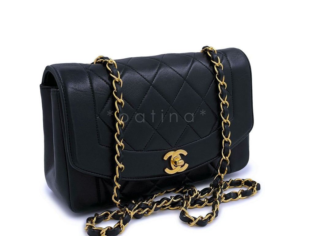 Chanel Vintage Black Small Diana Bag Flap 24k GHW Lambskin