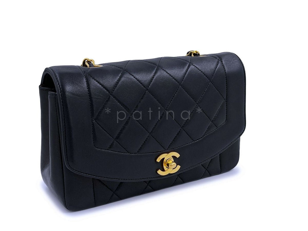 Chanel Vintage Black Small Diana Bag Flap 24k GHW Lambskin