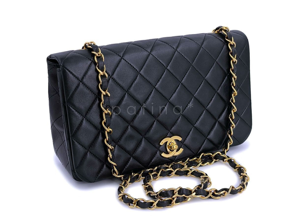 Chanel Vintage Black Classic Full Flap Shoulder Bag Lambskin 24k GHW