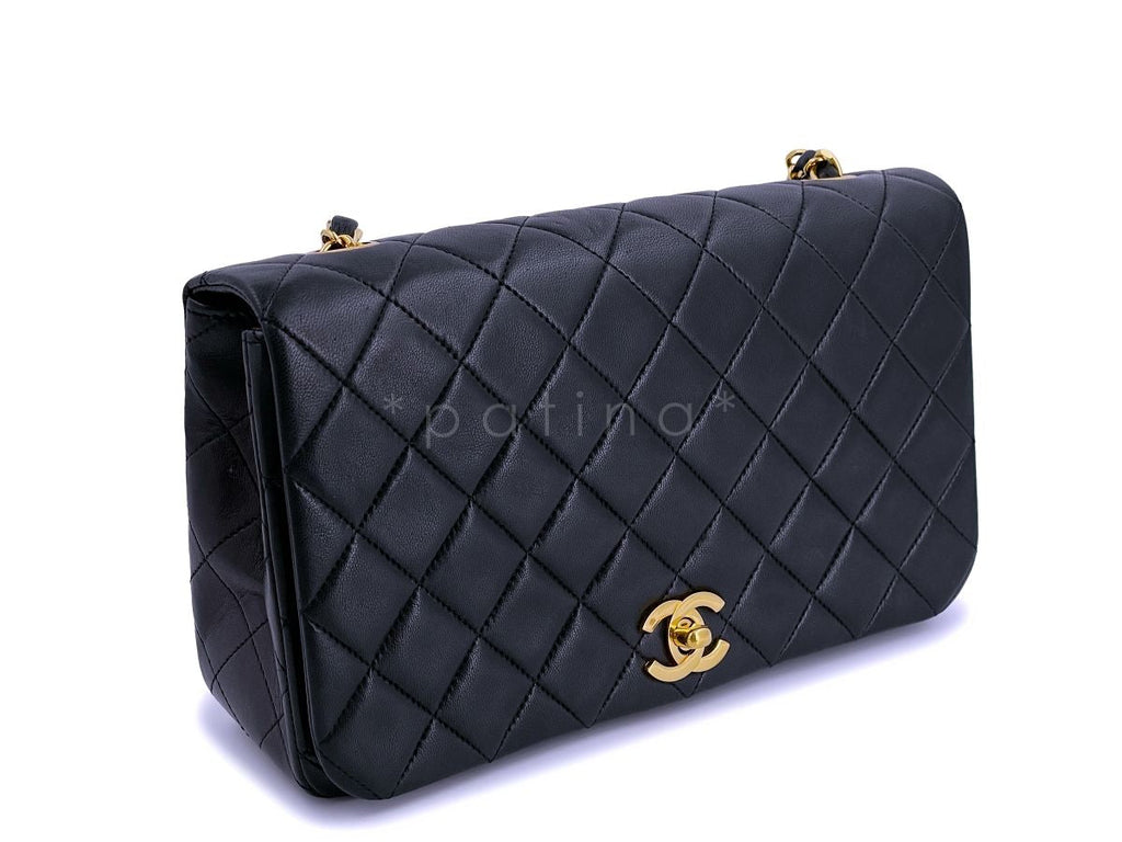 Chanel Vintage Black Classic Full Flap Shoulder Bag Lambskin 24k GHW