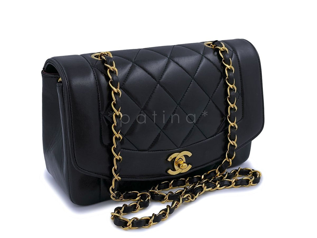 Chanel 1995 Vintage Black Small Diana Flap Bag 24k GHW Lambskin