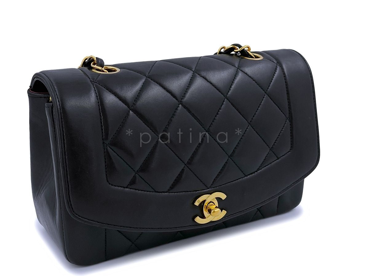 Chanel 1995 Vintage Black Small Diana Flap Bag 24k GHW Lambskin