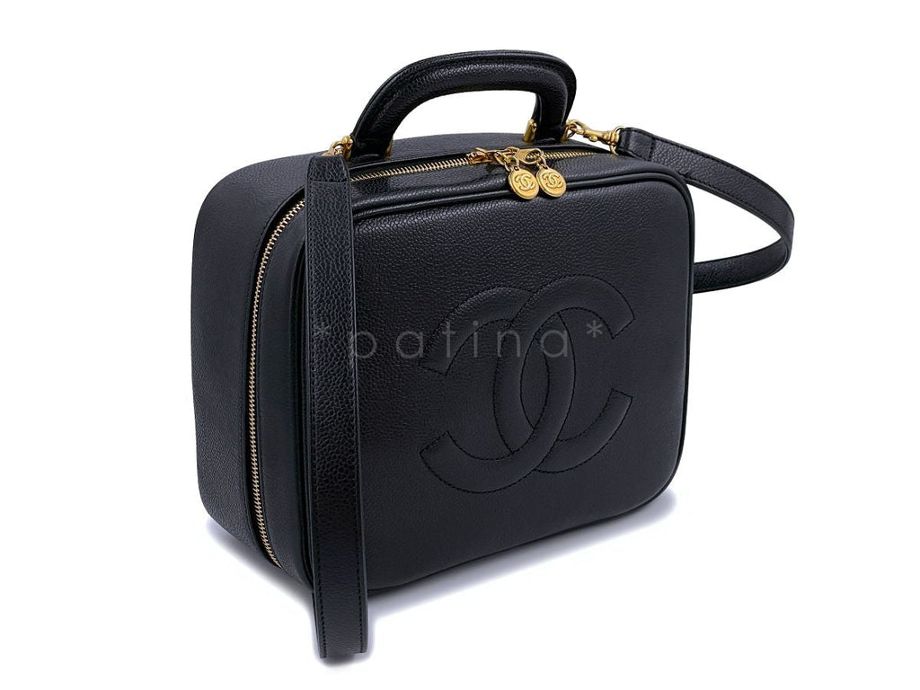 Chanel Vintage Black Caviar "Lunch Box" Vanity Timeless Logo Bag