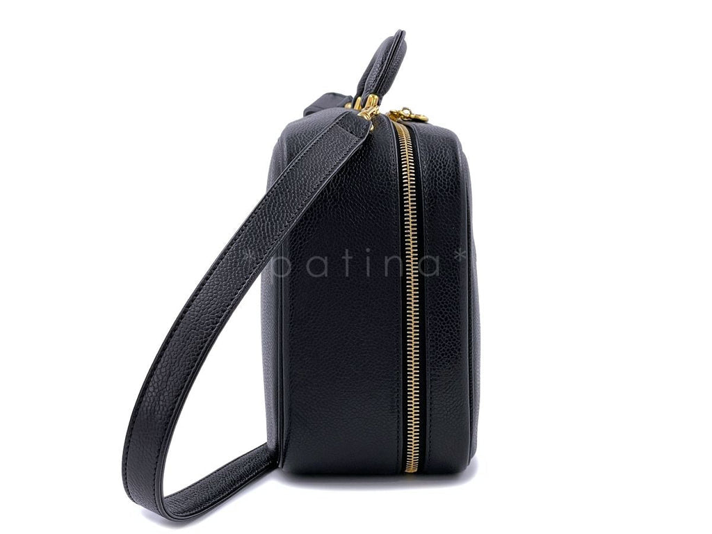 Chanel Vintage Black Caviar "Lunch Box" Vanity Timeless Logo Bag