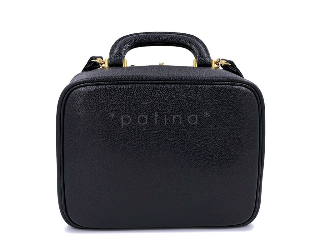 Chanel Vintage Black Caviar "Lunch Box" Vanity Timeless Logo Bag
