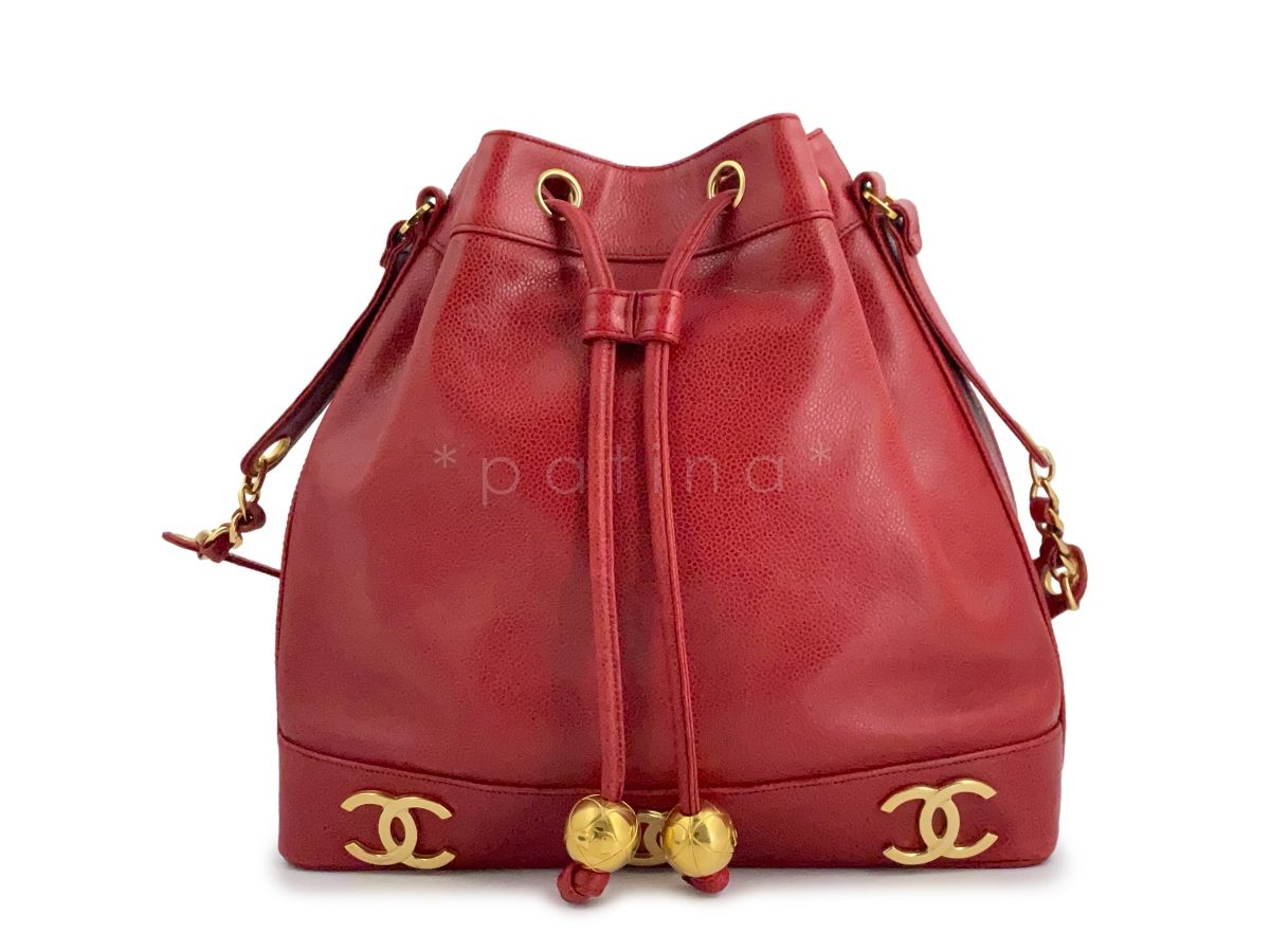 Chanel Vintage Red Caviar Drawstring Bucket Tote Bag 24k GHW