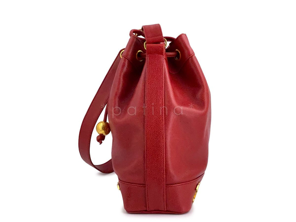 Chanel Vintage Red Caviar Drawstring Bucket Tote Bag 24k GHW