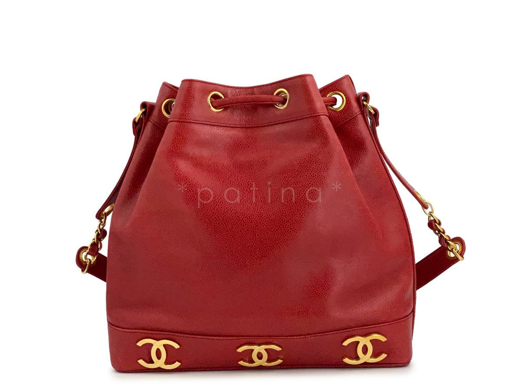 Chanel Vintage Red Caviar Drawstring Bucket Tote Bag 24k GHW
