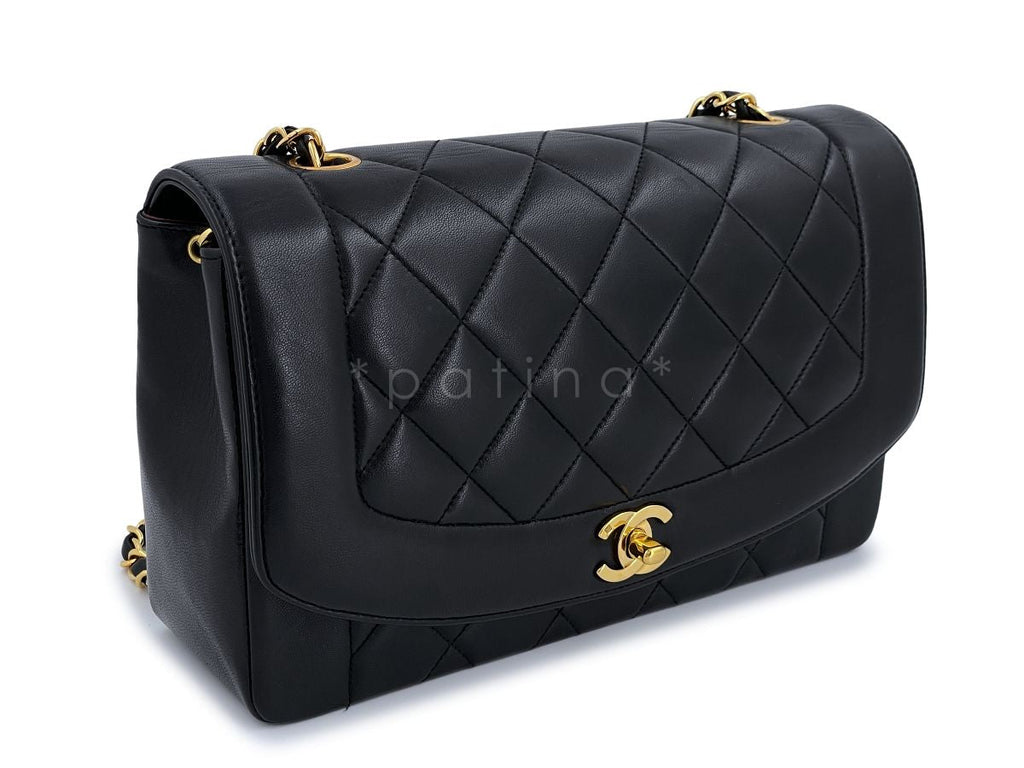 Chanel Vintage Medium Diana Flap Bag Black Lambskin 24k GHW