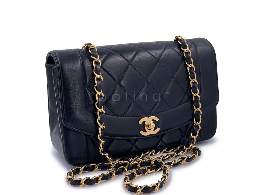 Chanel Vintage Small Diana Flap Bag 24k GHW Black Lambskin