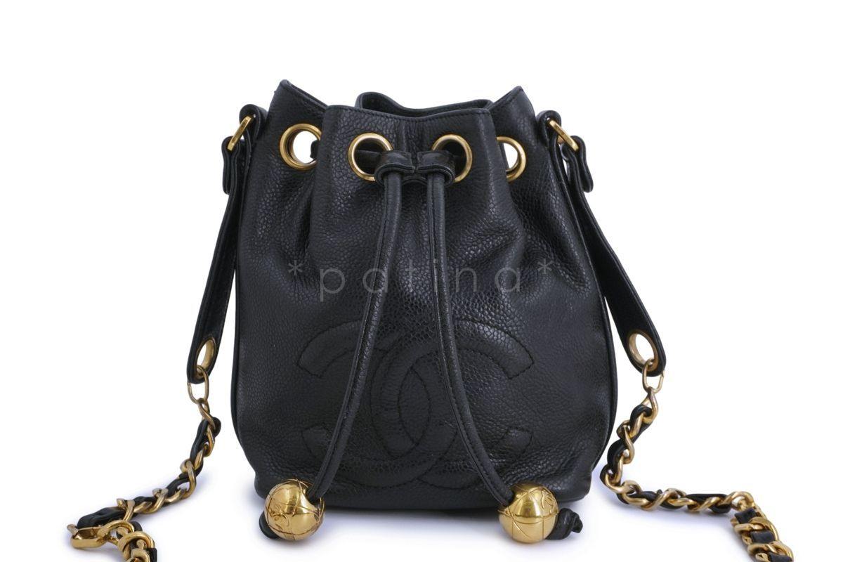 Chanel Vintage Black Caviar Mini Drawstring Bucket Pouch Bag 24k GHW