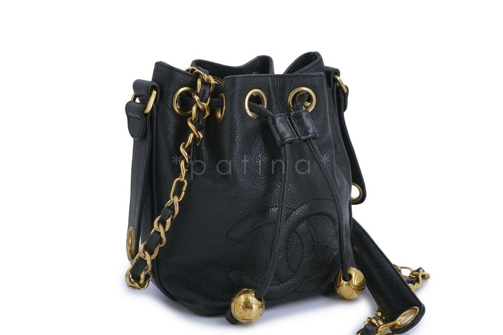 Chanel Vintage Black Caviar Mini Drawstring Bucket Pouch Bag 24k GHW