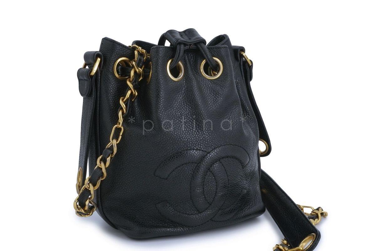 Chanel Vintage Black Caviar Mini Drawstring Bucket Pouch Bag 24k GHW