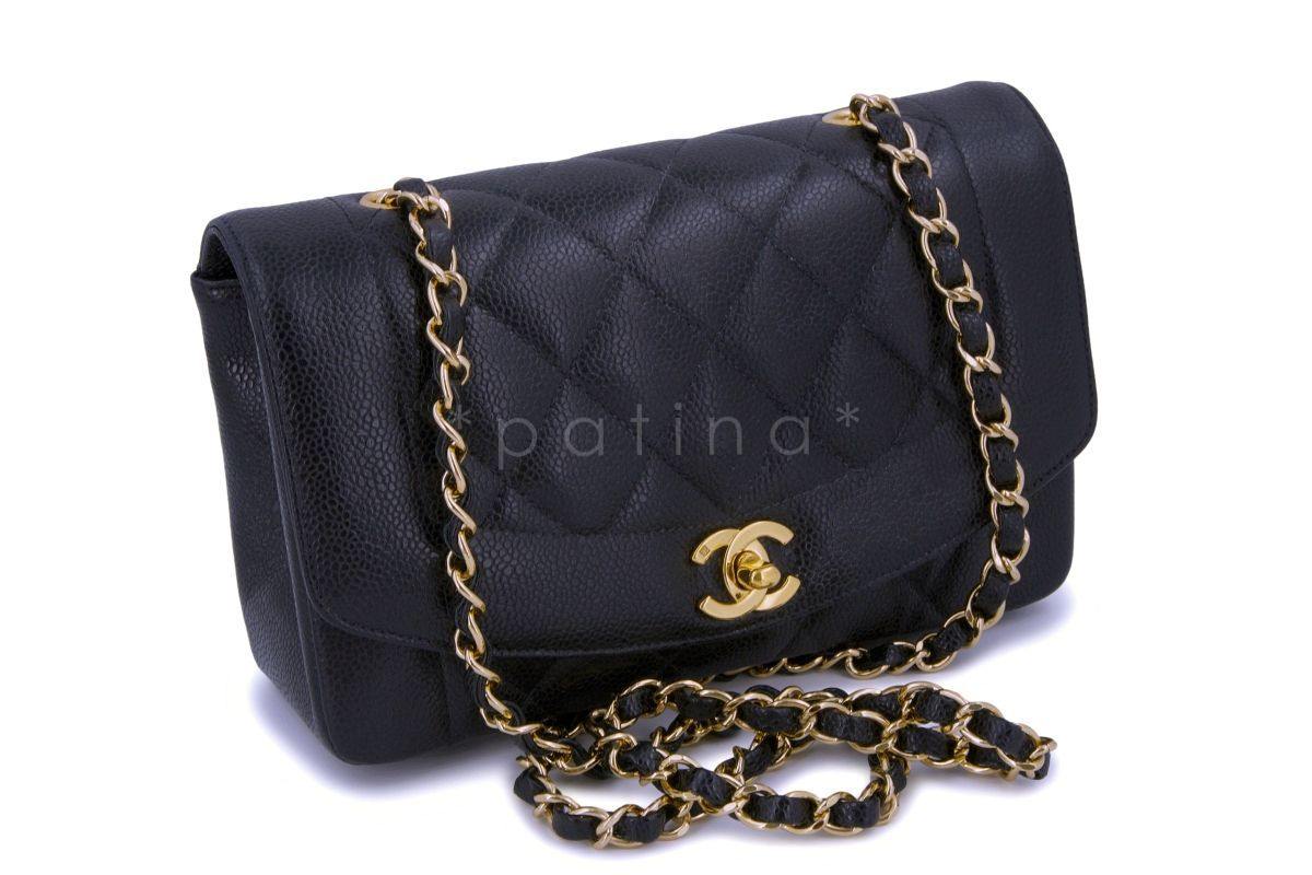 Chanel Vintage Black Caviar Small Classic Diana Flap Bag 24k GHW