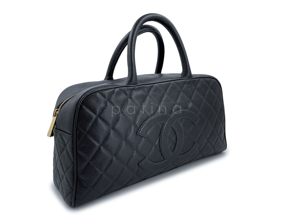 Chanel Black Caviar Quilted Large Bowler Bag
