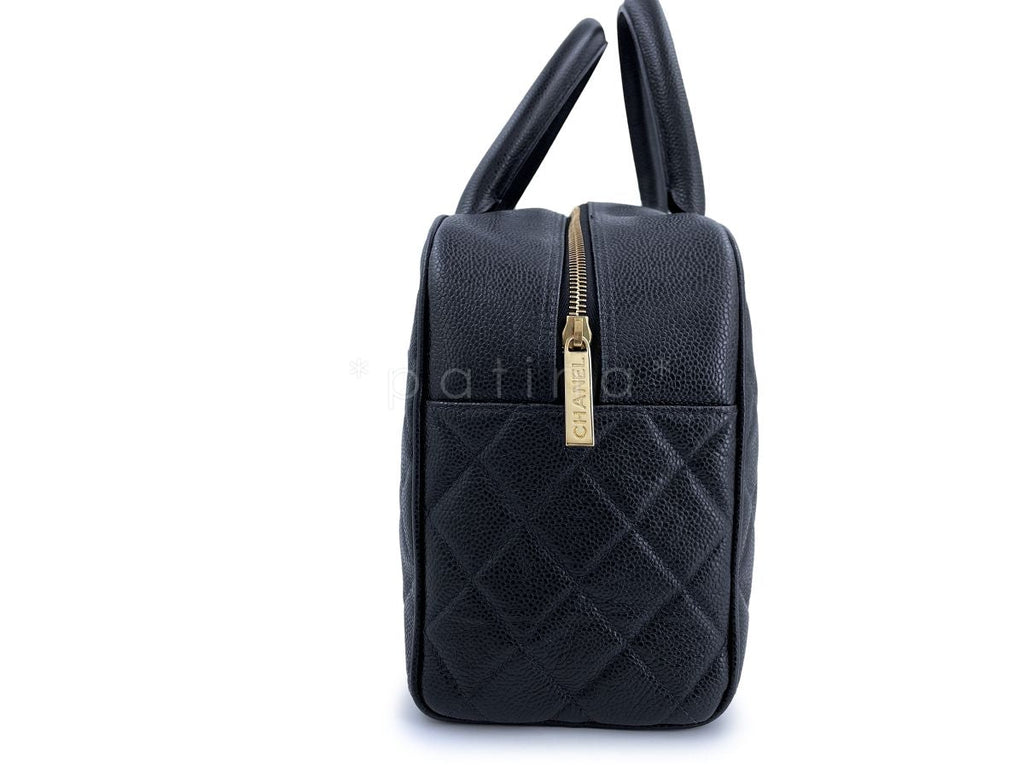 Chanel Black Caviar Quilted Large Bowler Bag