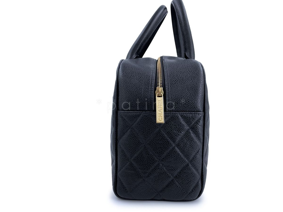 Chanel Black Caviar Quilted Large Bowler Bag