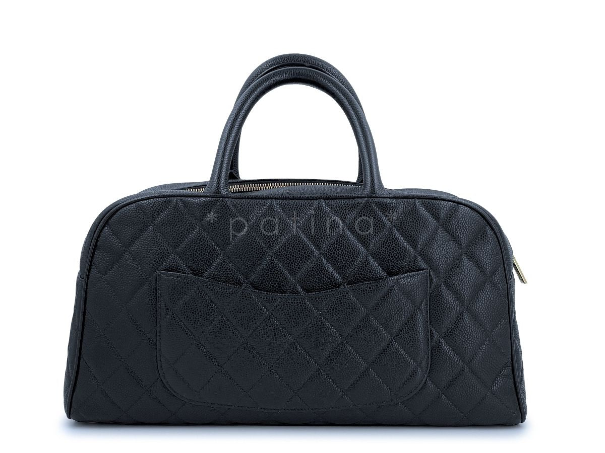 Chanel Black Caviar Quilted Large Bowler Bag