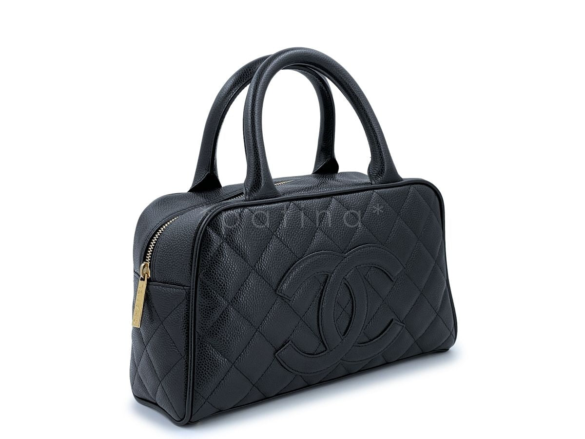 Chanel Black Caviar Quilted Mini Bowler Bag