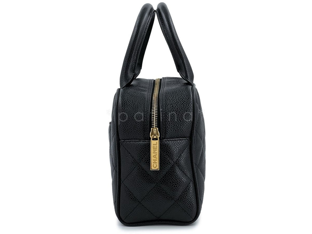 Chanel Black Caviar Quilted Mini Bowler Bag