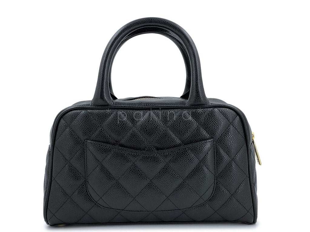 Chanel Black Caviar Quilted Mini Bowler Bag