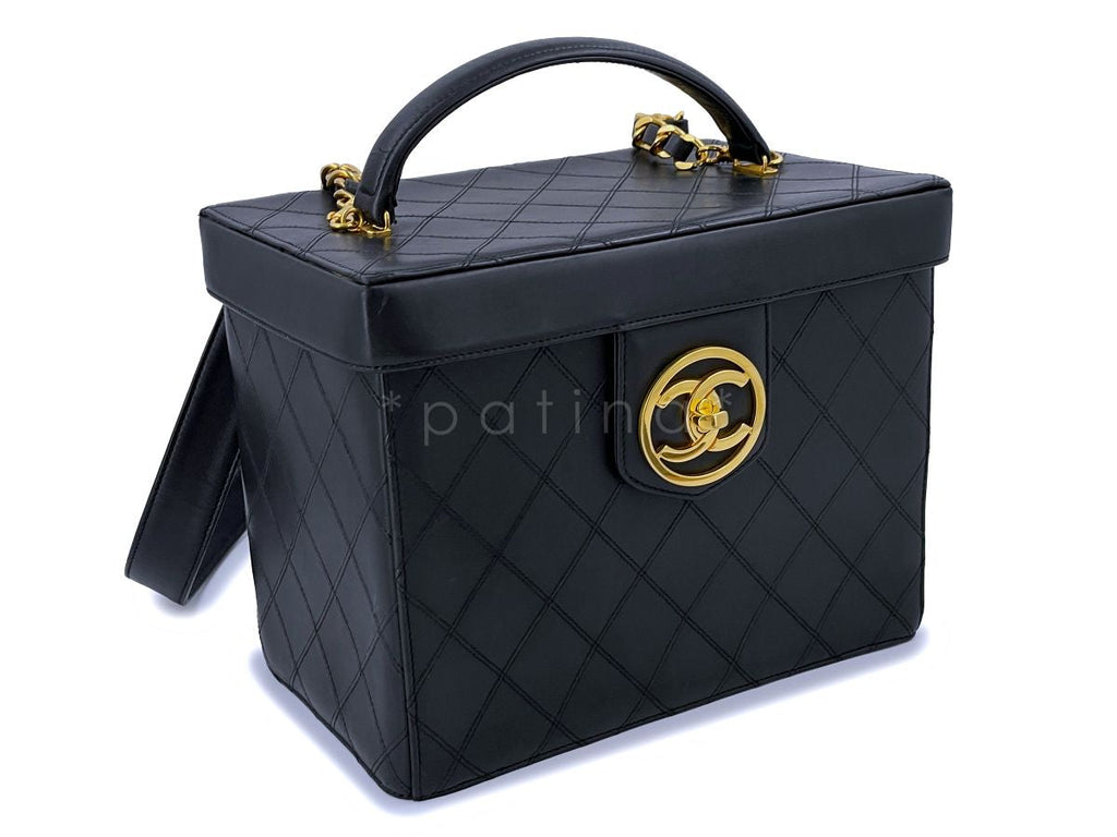 Chanel Vintage Black CC Box Vanity Case Bag w/Strap 24k GHW