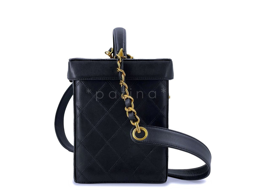 Chanel Vintage Black CC Box Vanity Case Bag w/Strap 24k GHW