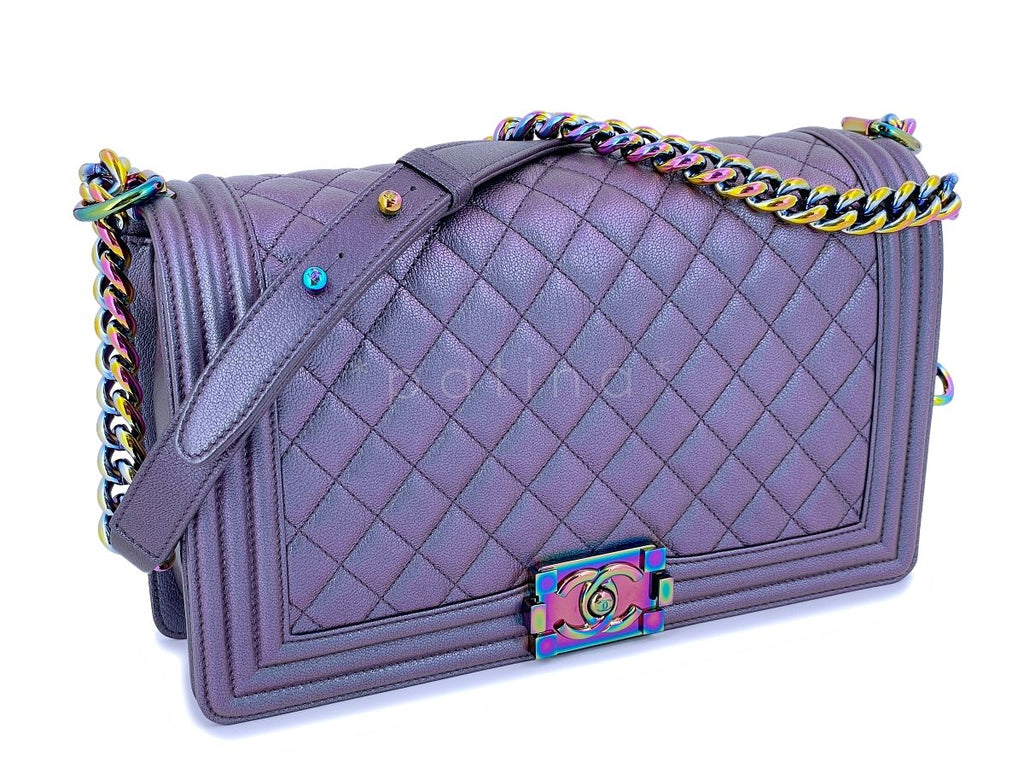 16C Chanel Iridescent Purple Mermaid Rainbow Classic Medium Large Boy Bag