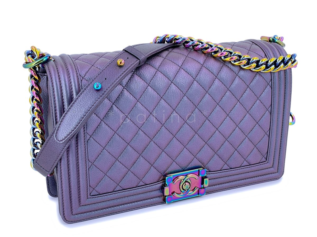 16C Chanel Iridescent Purple Mermaid Rainbow Classic Medium Large Boy Bag
