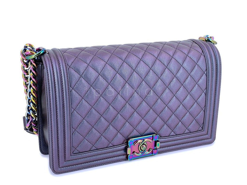 16C Chanel Iridescent Purple Mermaid Rainbow Classic Medium Large Boy Bag