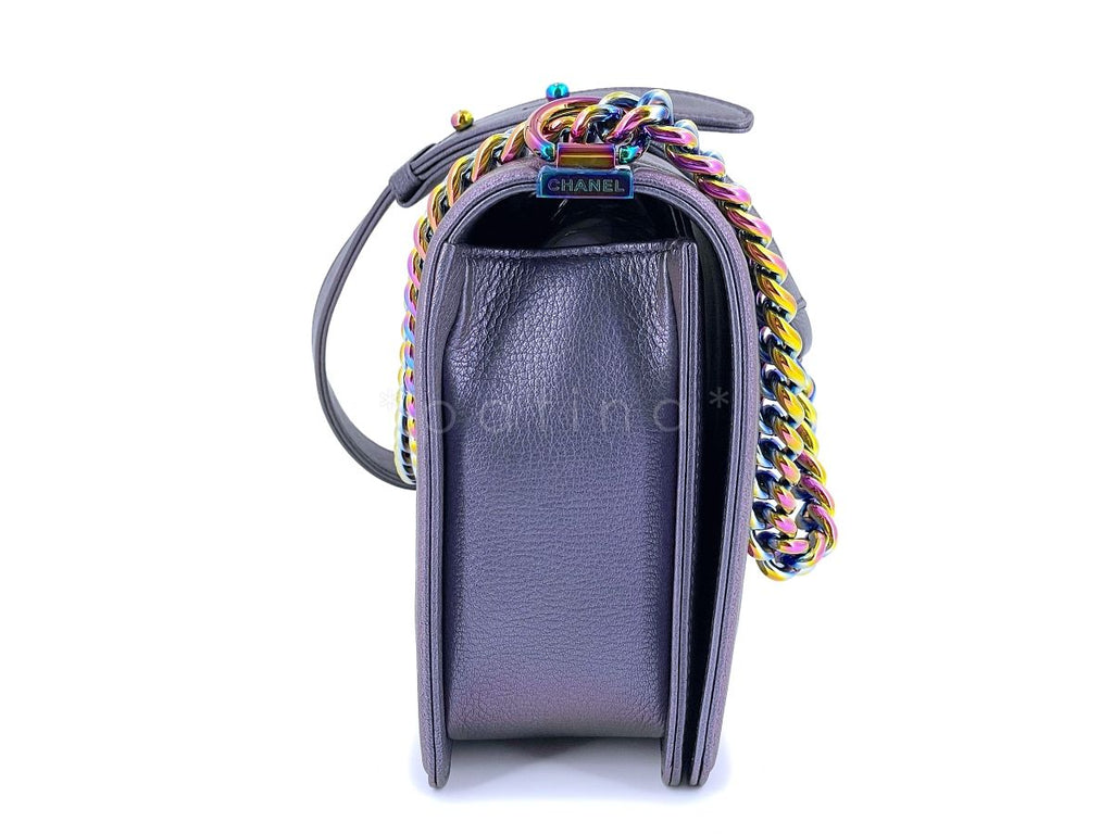 16C Chanel Iridescent Purple Mermaid Rainbow Classic Medium Large Boy Bag