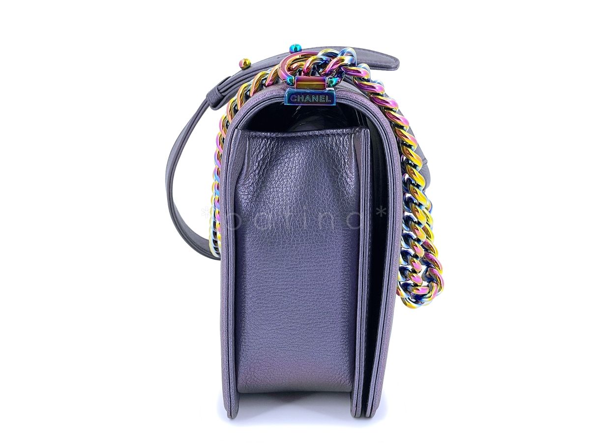 16C Chanel Iridescent Purple Mermaid Rainbow Classic Medium Large Boy Bag