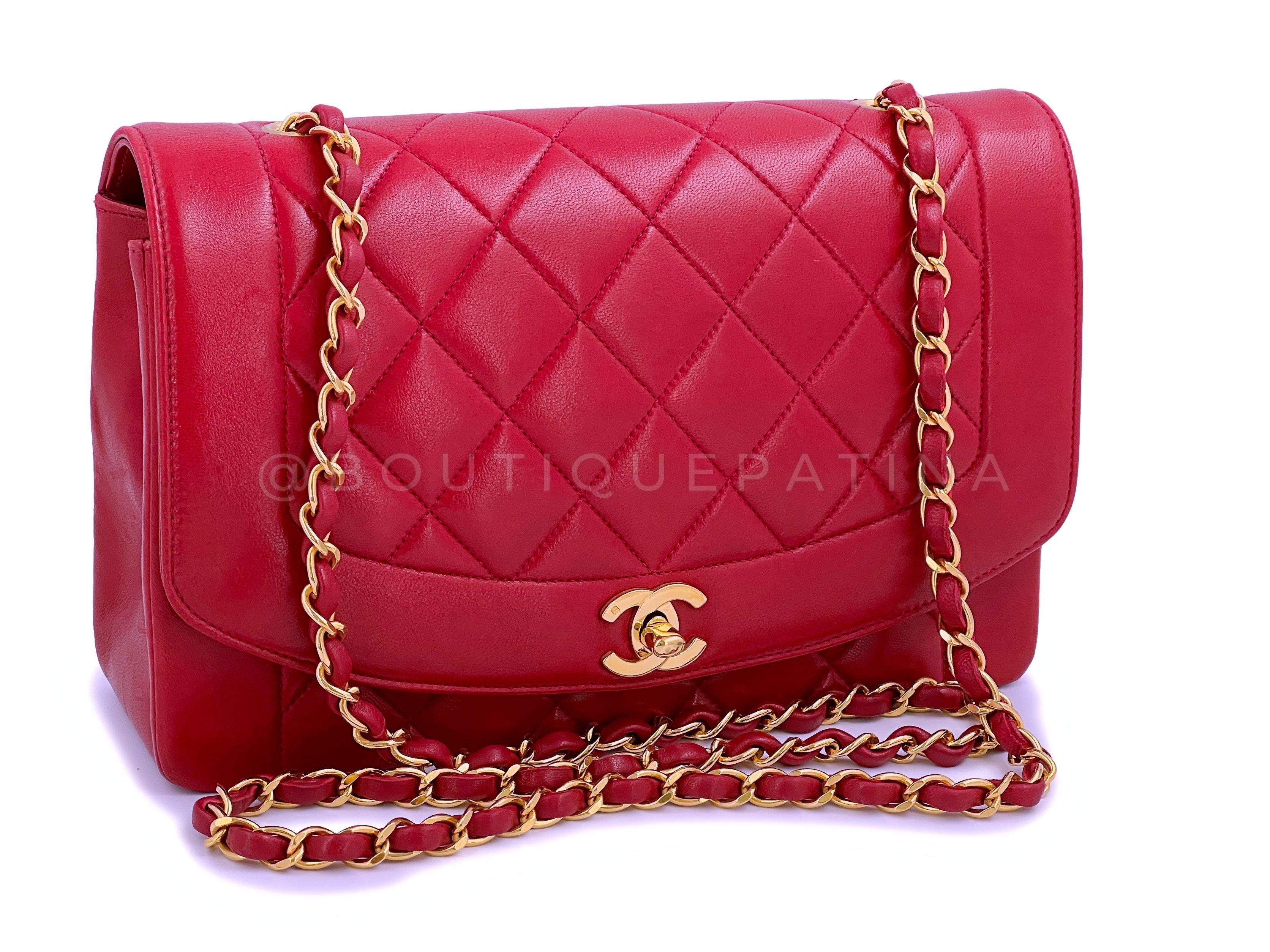 Chanel 1992 Vintage Red Diana Flap Bag Lambskin Medium 24k GHW