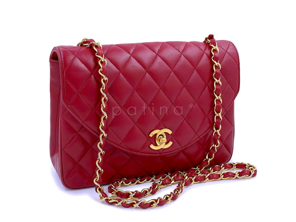 Chanel Vintage Red Curved Quilted Flap Bag 24k GHW