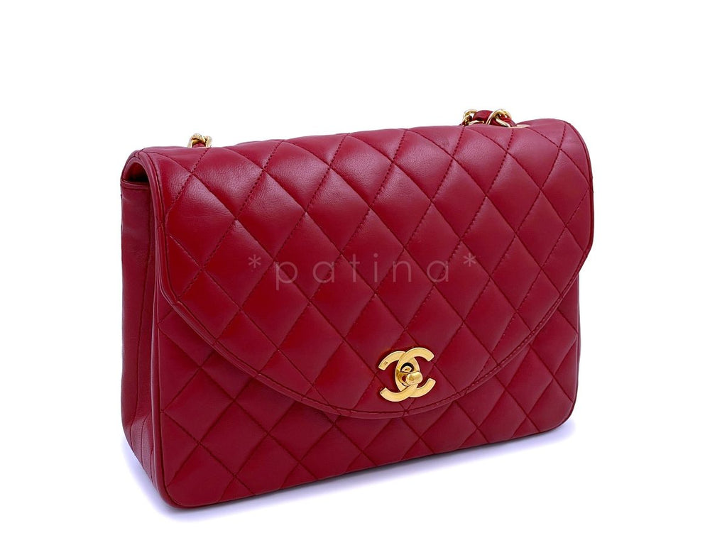 Chanel Vintage Red Curved Quilted Flap Bag 24k GHW
