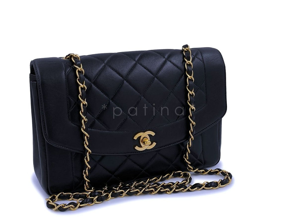 Chanel 1997 Black Vintage Medium Diana Flap Bag Pocket 24k GHW