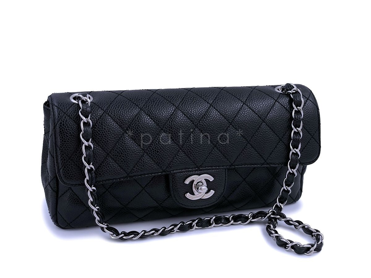 Chanel Black Caviar Classic East West Flap Bag SHW