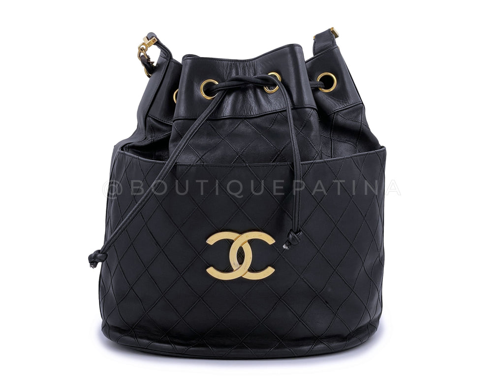 Chanel Vintage Bucket Drawstring Bag Large Black Tote 24k GHW 7XR