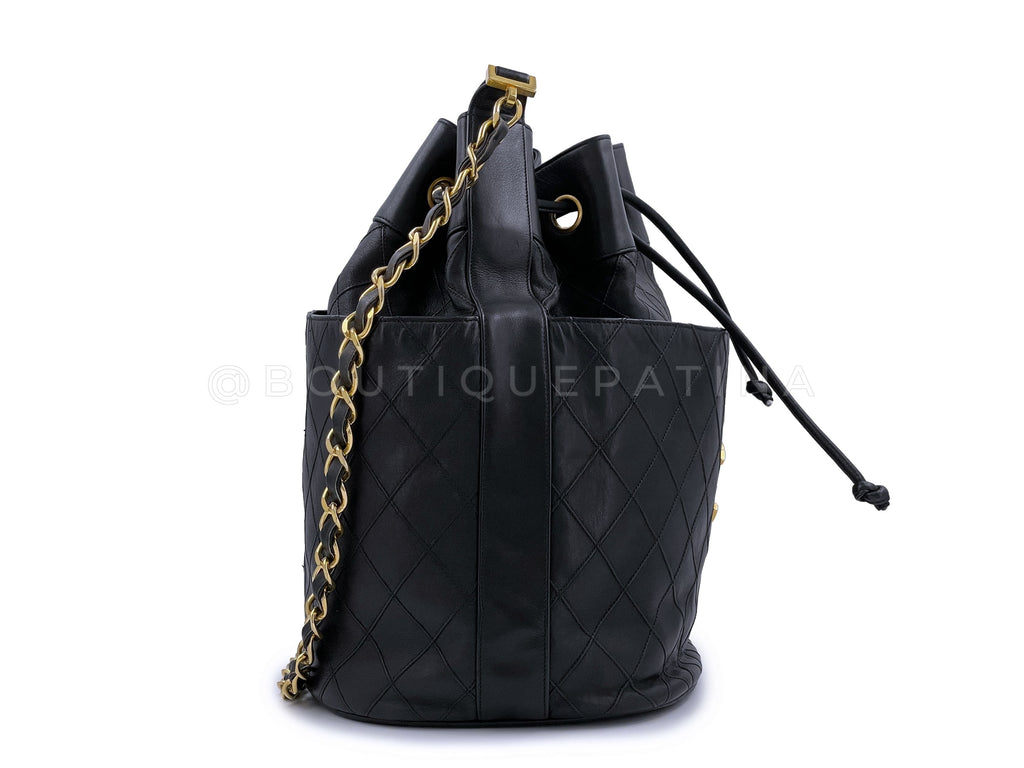 Chanel Vintage Bucket Drawstring Bag Large Black Tote 24k GHW 7XR
