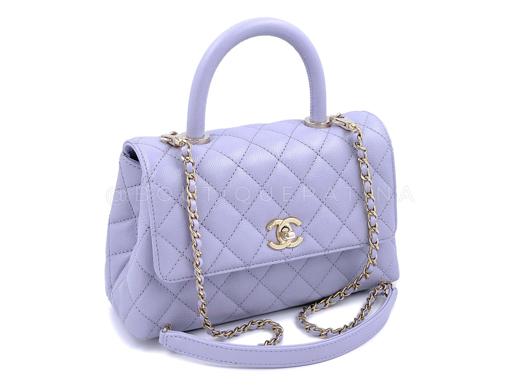 NIB 21K Chanel Lavender Caviar Coco Handle Flap Bag Small Purple GHW