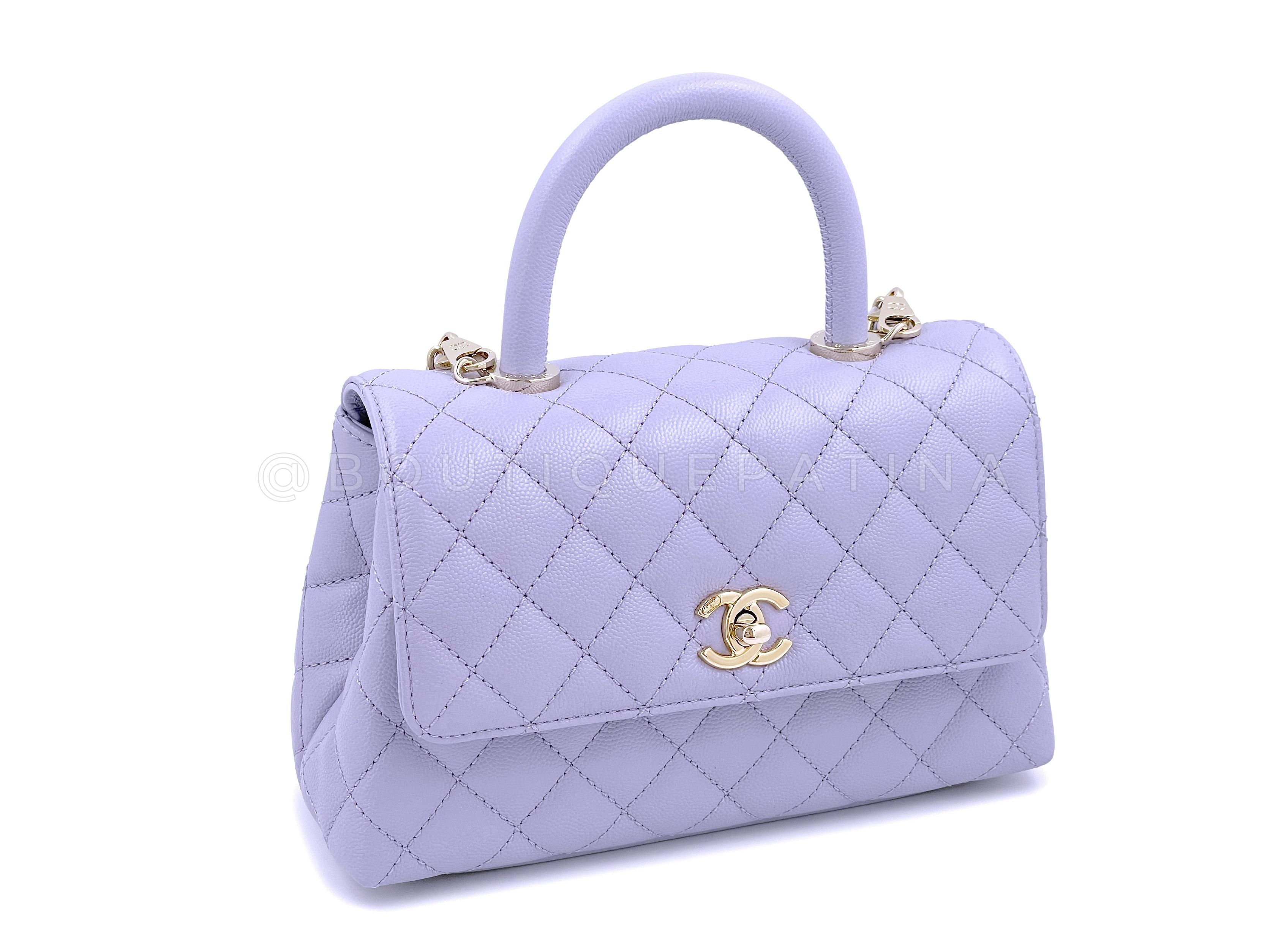 NIB 21K Chanel Lavender Caviar Coco Handle Flap Bag Small Purple GHW