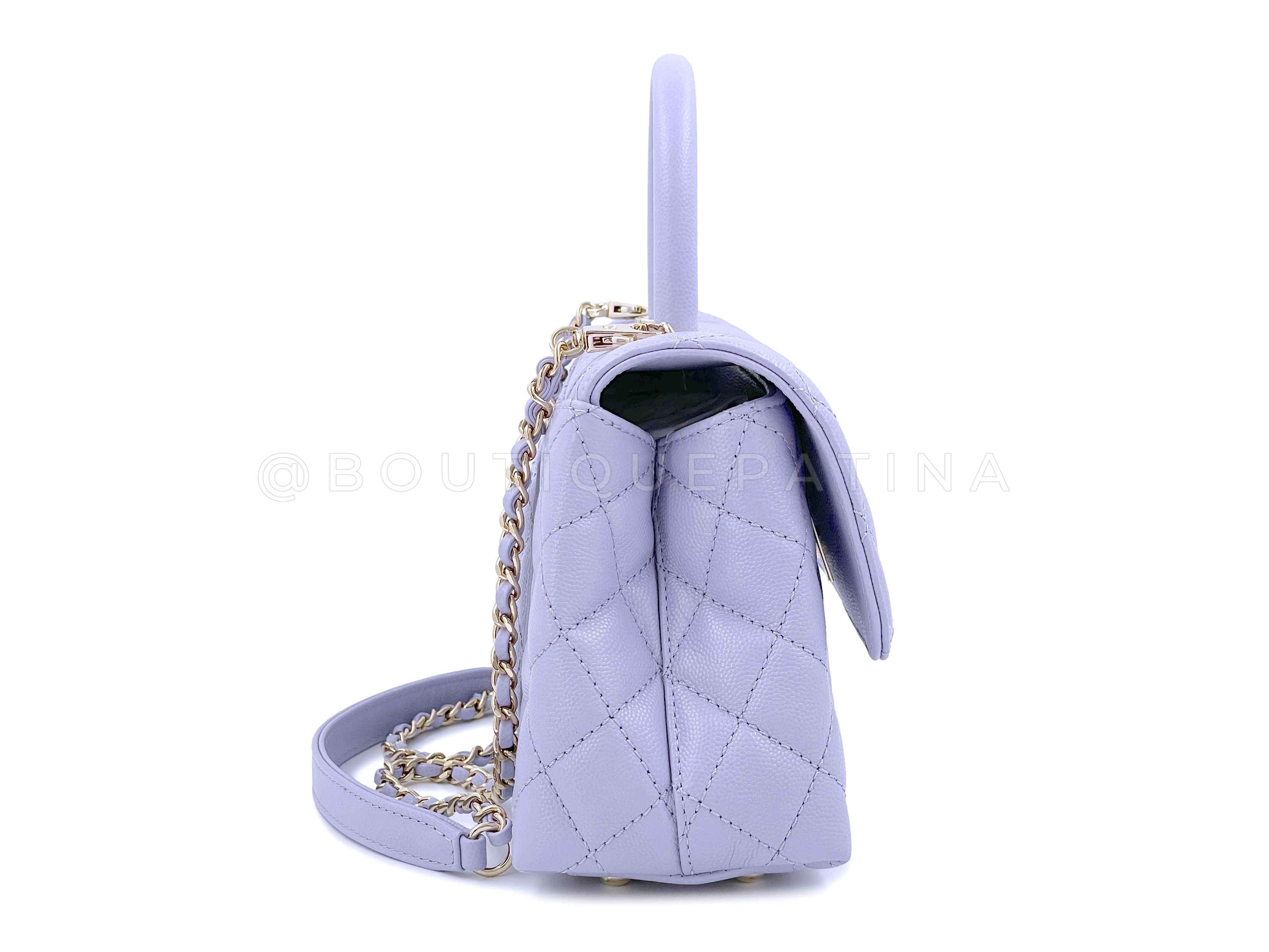NIB 21K Chanel Lavender Caviar Coco Handle Flap Bag Small Purple GHW