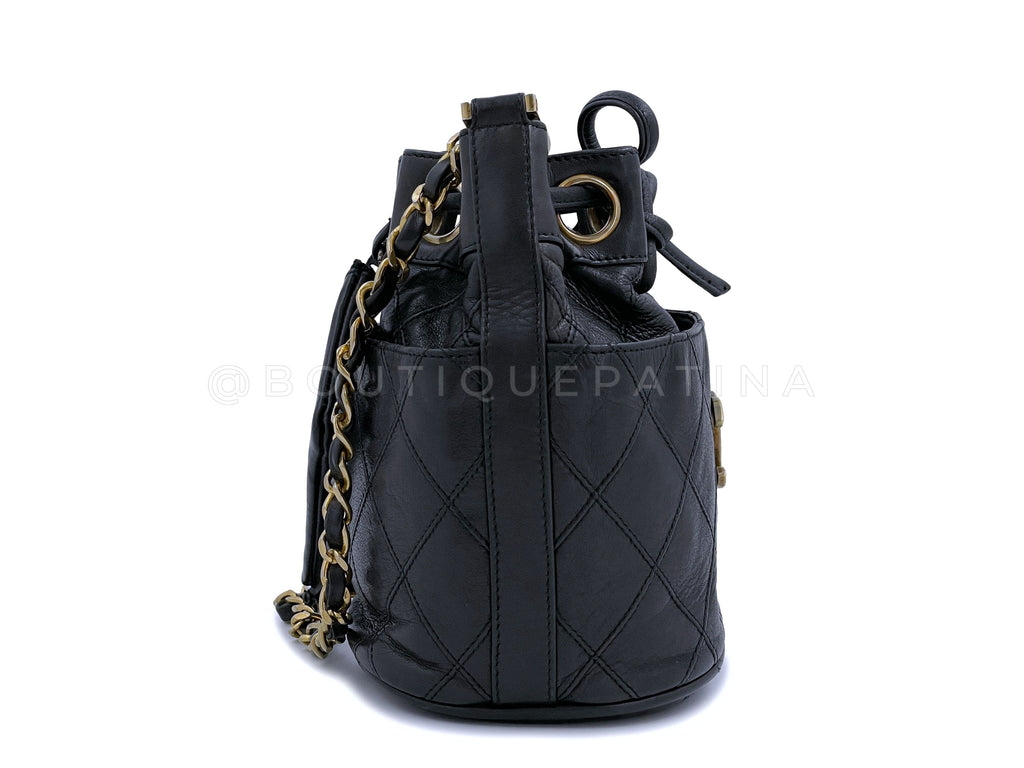 Rare Chanel Vintage 1987 Miniature Drawstring Mini Bucket Bag 24k GHW Black WX9